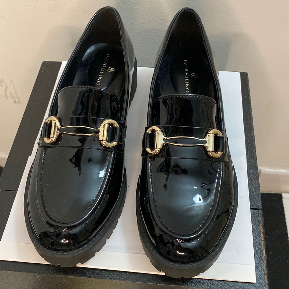 Bandolino | Franny Lug Sole Loafer Faux Patent Leather with Gold  Tone hardware - Picture 2 of 11